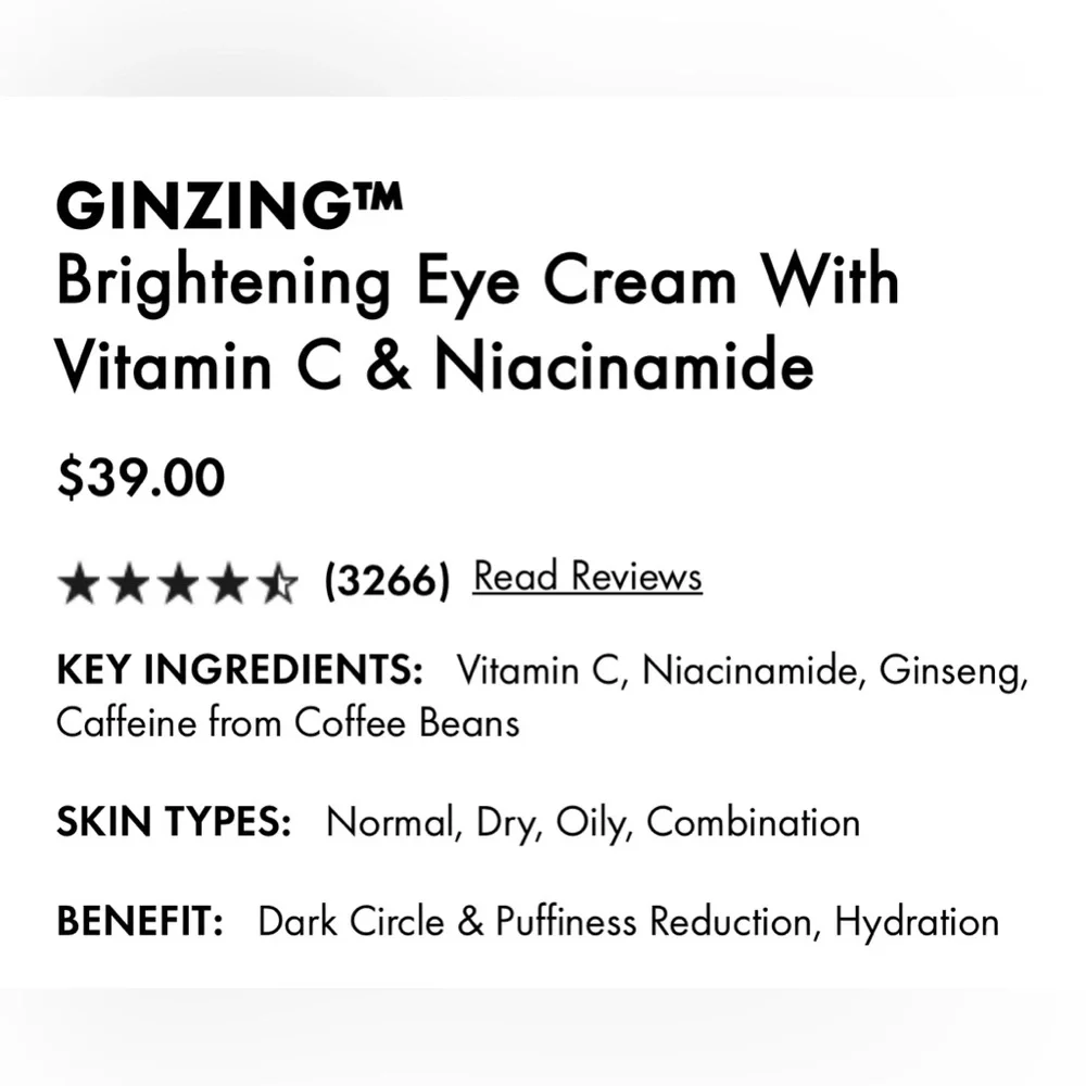 Origins Ginzing Brightening Eye Cream in Cool| 0.5 oz